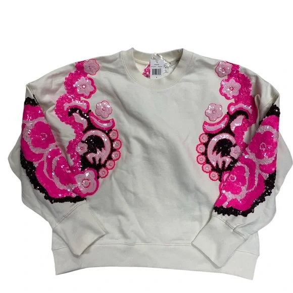 Essentiel Antwerp Hecrazy embroidered sweatshirt in off-white organic cotton - Picture 3 of 10
